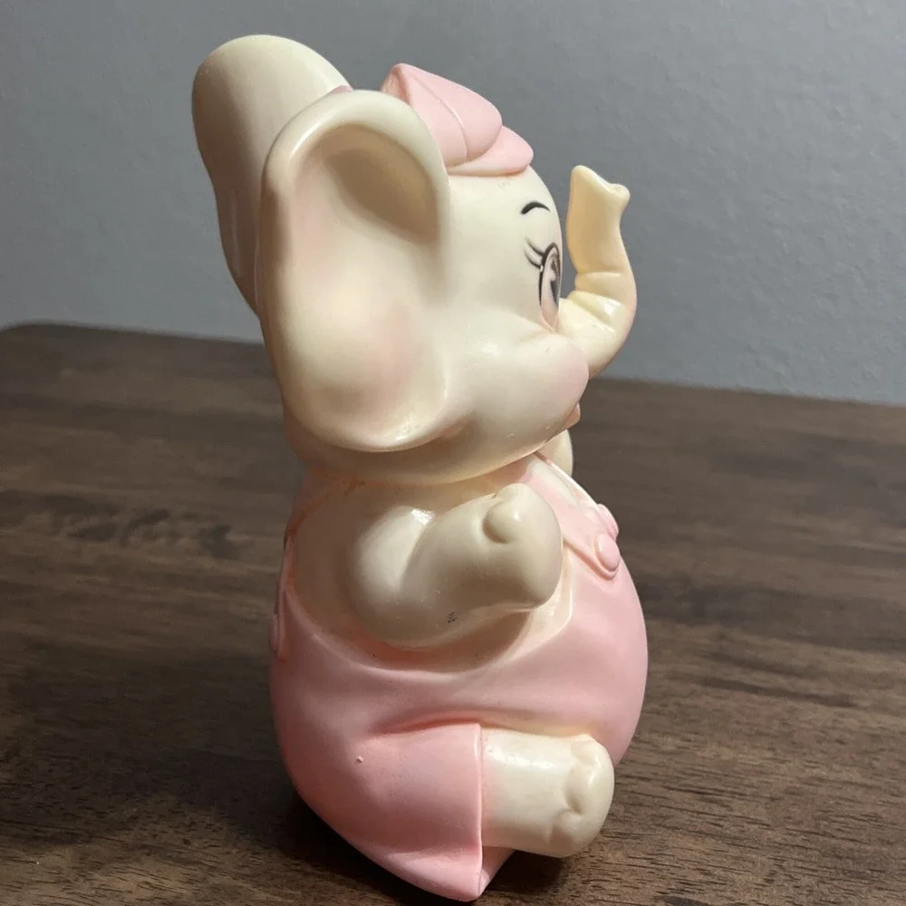 Vintage Retro Sanitoy 70's Pink White Elephant Squeaker Toy Nursery Squeaks‎
